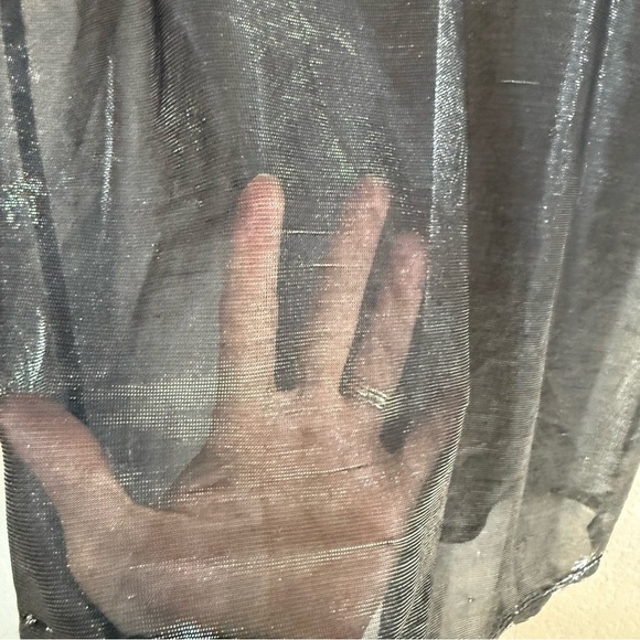 Lucy in the Sky Black Silver Short Sleeve Metallic Overlay Shirt Dress - Picture 4 of 10